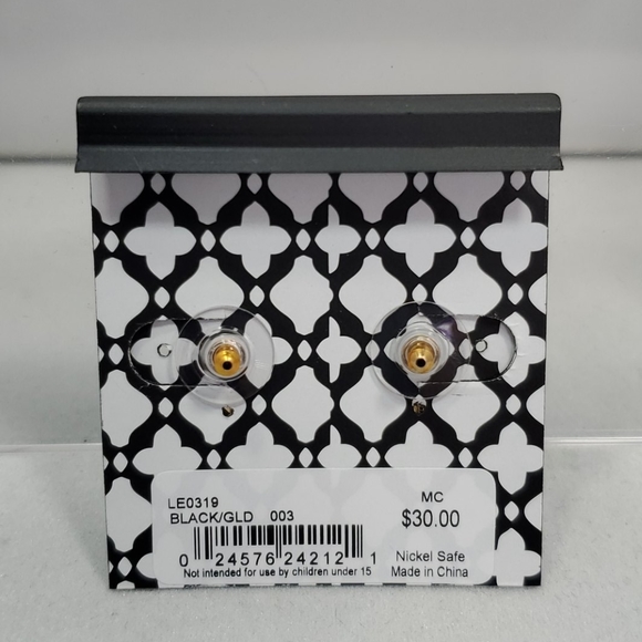 Laundry gold with black stone pierced earrings - Picture 3 of 3